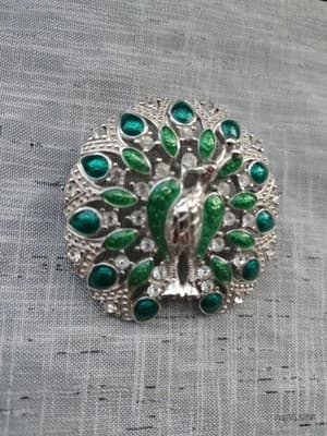 Vintage Designer Peacock Brooch Pin Enamel Silver Toned Green Blue - Thumbnail 6
