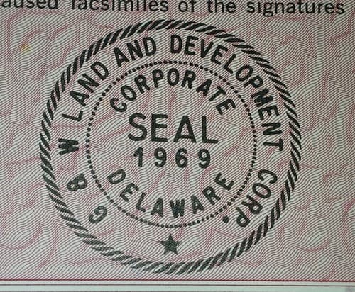 G And W Land And development CO Canceled Stock Certificate Signed/stamped By... - Thumbnail 6