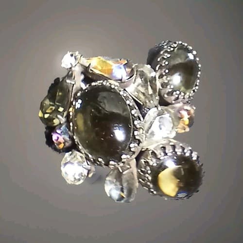 Regency Silver Tone HTF Smoky Clear Prong Set Rhinestone Cluster Pin Signed K820