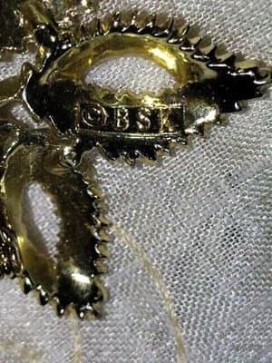 Vintage BSK Designer Leaf Small Faux Pearls Brooch - Thumbnail 7