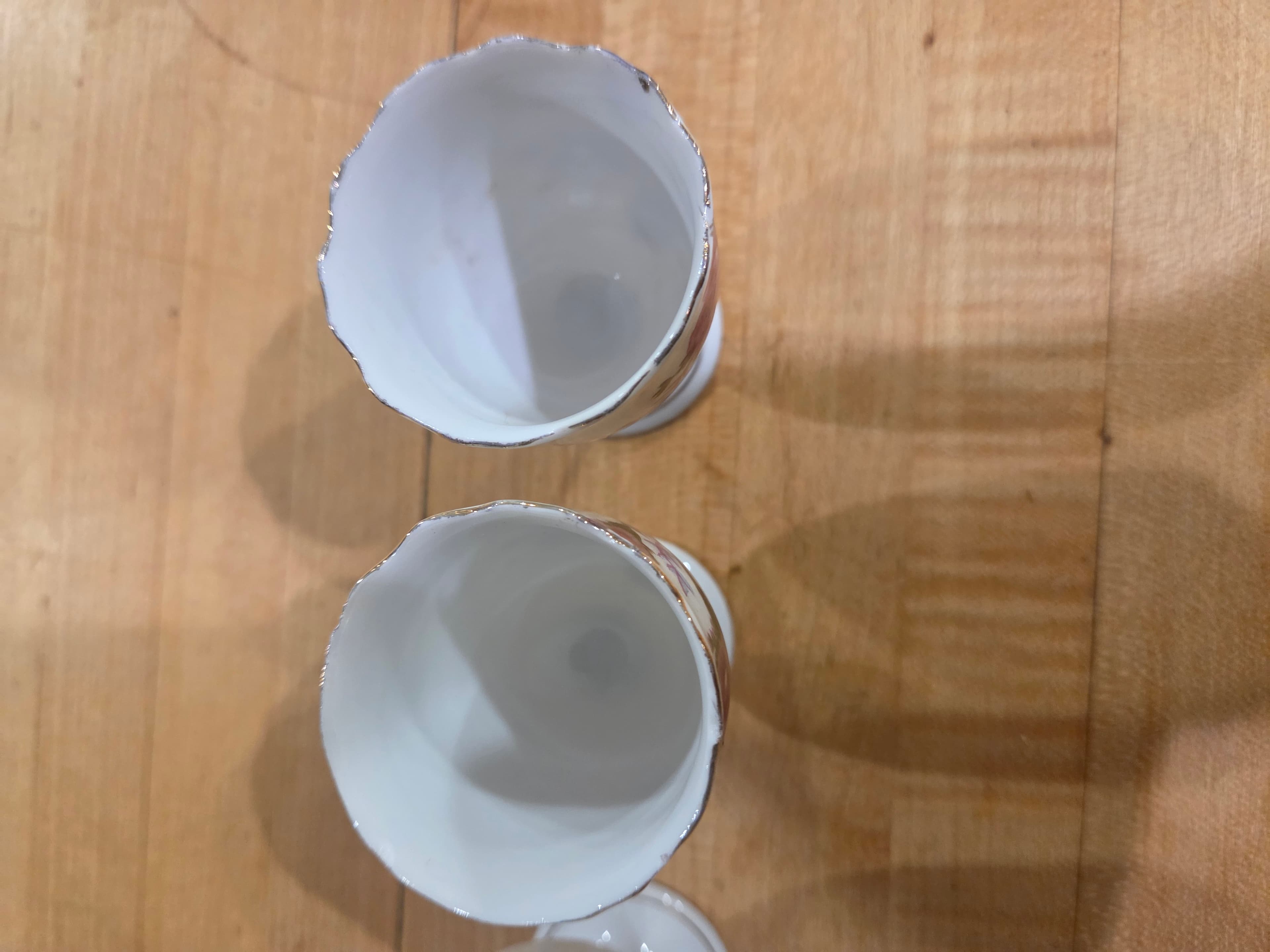 Set of 5 Vintage Japan Porcelain Pink Rose Footed Egg Cups Gold Trim - Thumbnail 2