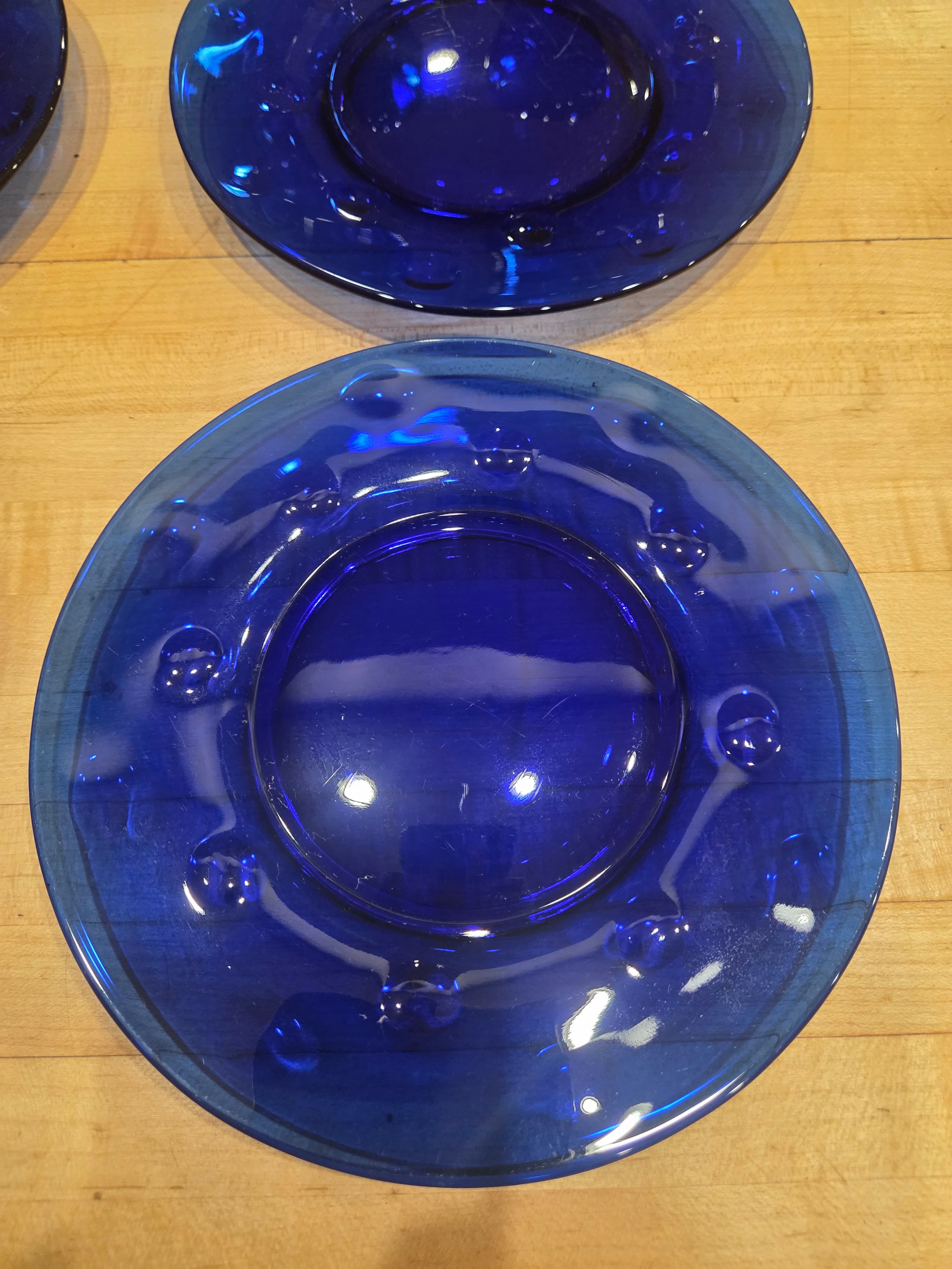 Vintage Indiana Glass Tiara Kings Crown Cobalt Blue Goblets and Plates Set 8pc - Thumbnail 2