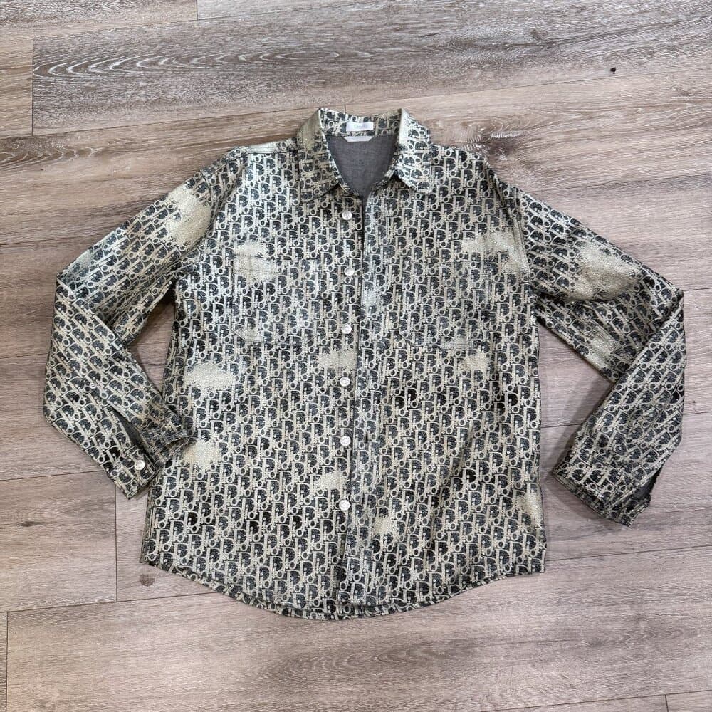 Dior Oblique Denim Overshirt / Jacket Gray Silver/Gold Tone Cotton - Thumbnail 12
