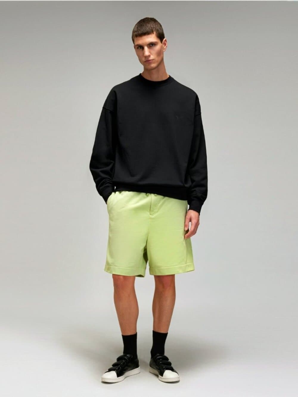 Neon yellow Y-3 shorts from the Yohji Yamamoto and Adidas collaboration.