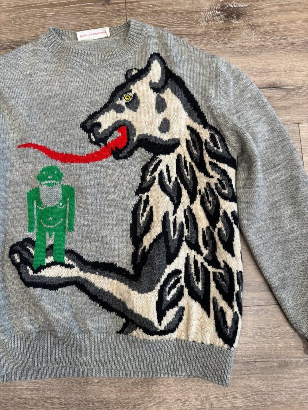 Walter Van Beirendonck FW16 "WOEST" Intarsia Knit Sweater Gray -fits like an XL