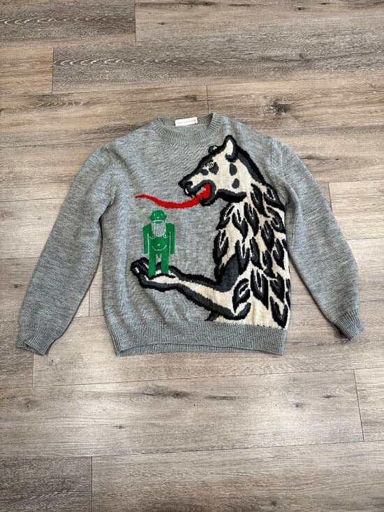 Walter Van Beirendonck FW16 "WOEST" Intarsia Knit Sweater Gray -fits like an XL - Thumbnail 9