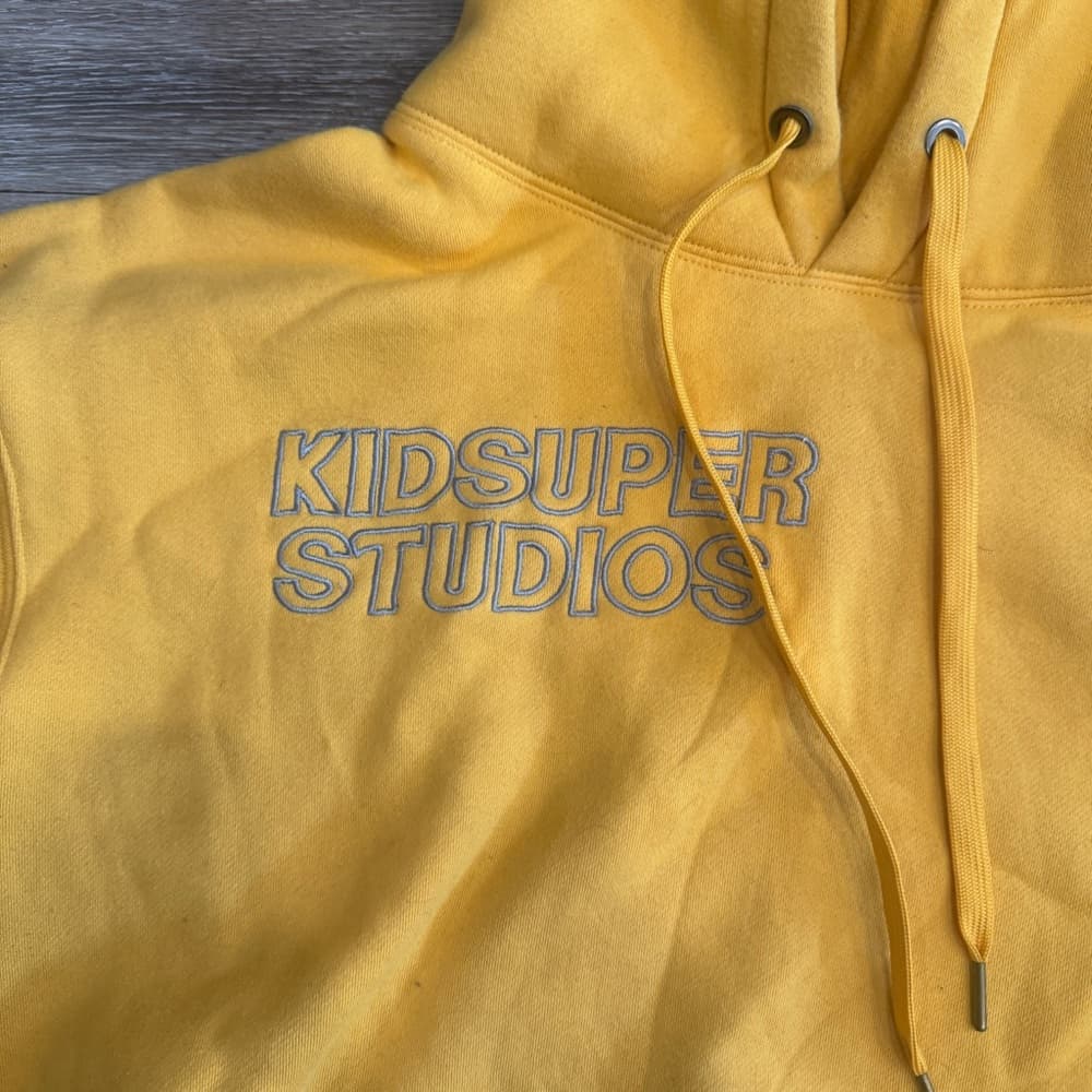 kidsuper studios yellow embroidered hoodie size XL