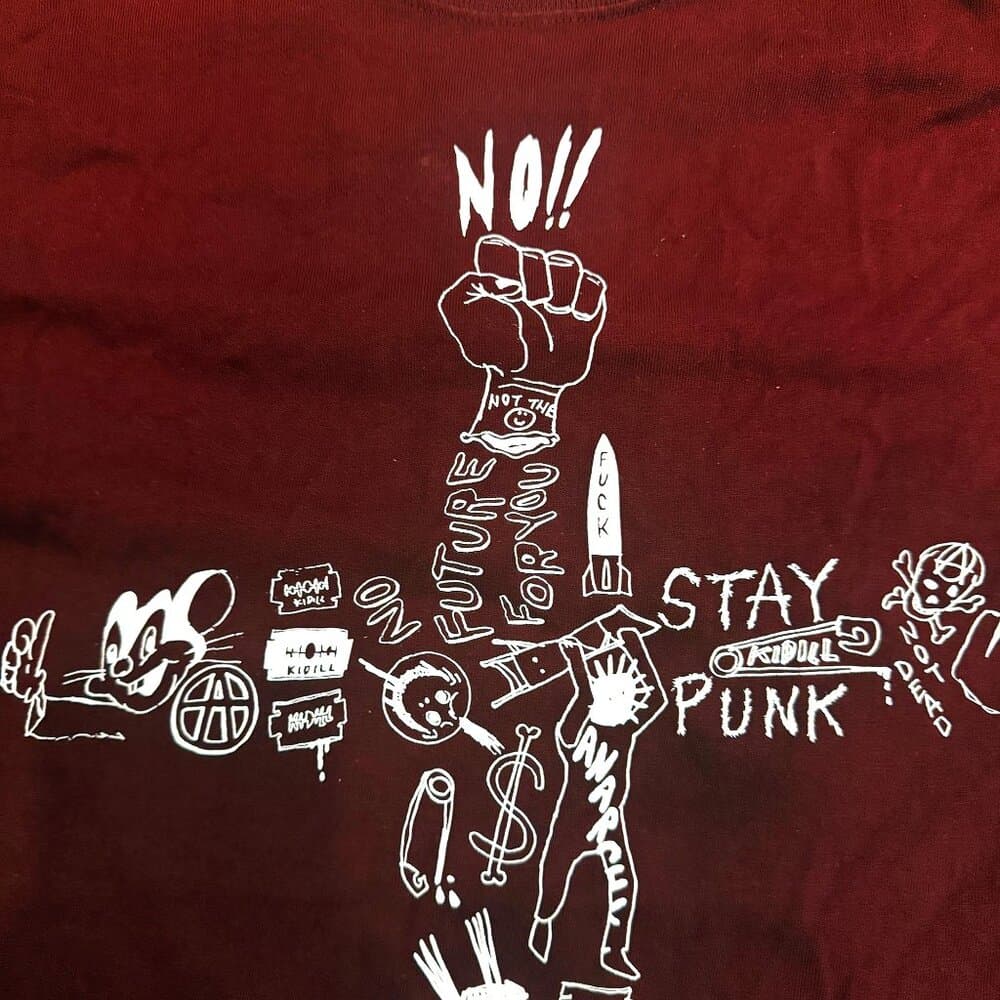 KIDILL Punk Cross Print T-Shirt - Burgundy Cotton - Thumbnail 3