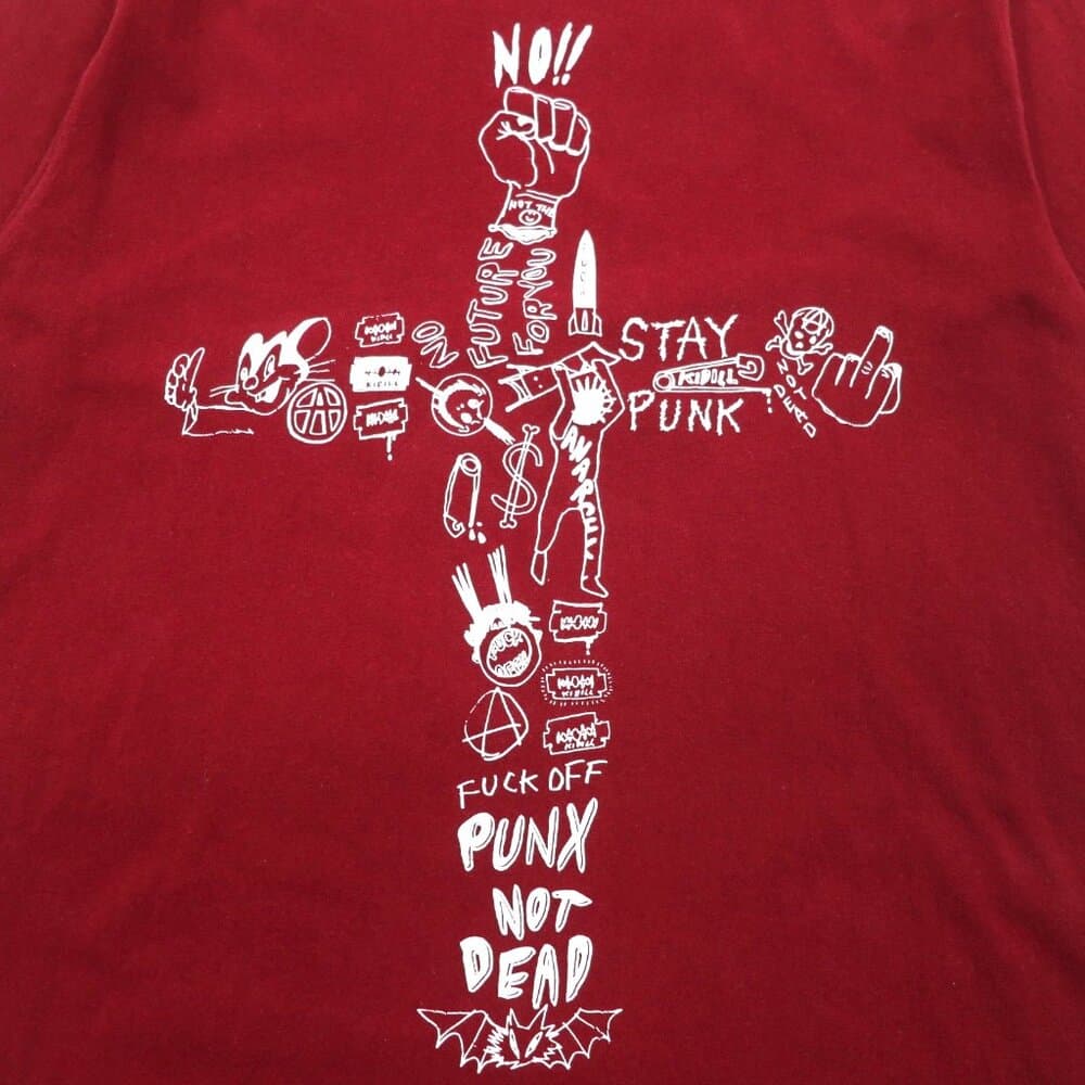 KIDILL Punk Cross Print T-Shirt - Burgundy Cotton - Thumbnail 4