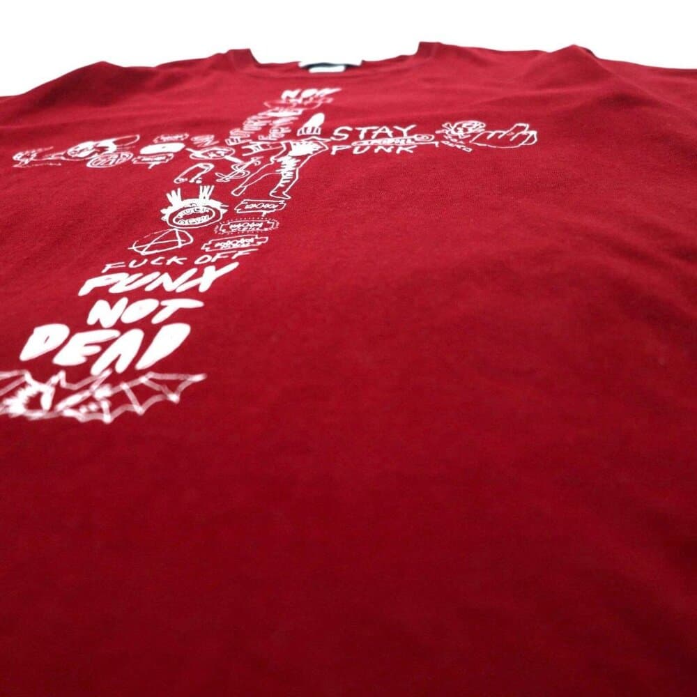KIDILL Punk Cross Print T-Shirt - Burgundy Cotton - Thumbnail 8