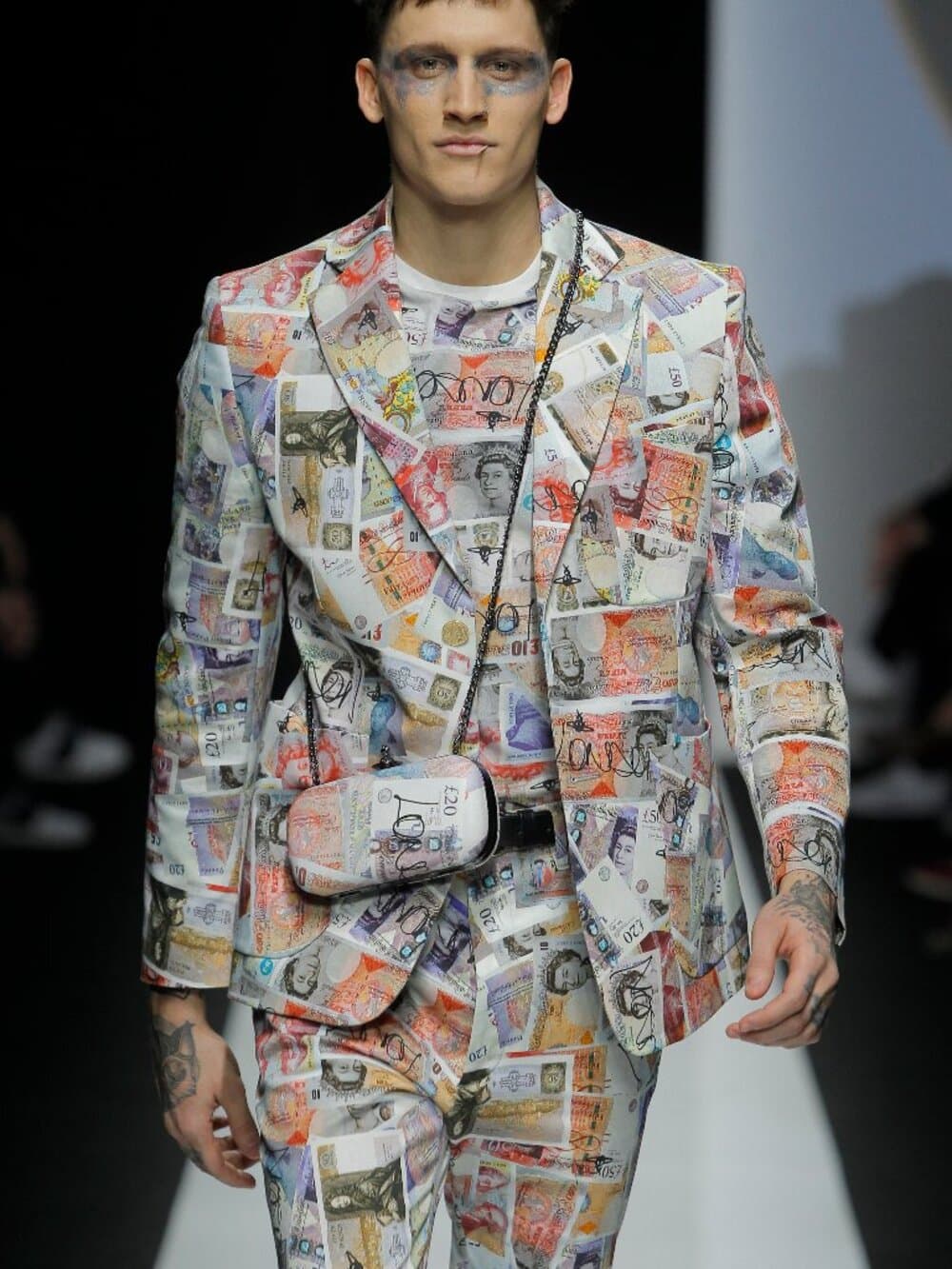 Vivienne Westwood silk tie featuring the iconic "Money" or "Currency" print. - Thumbnail 6