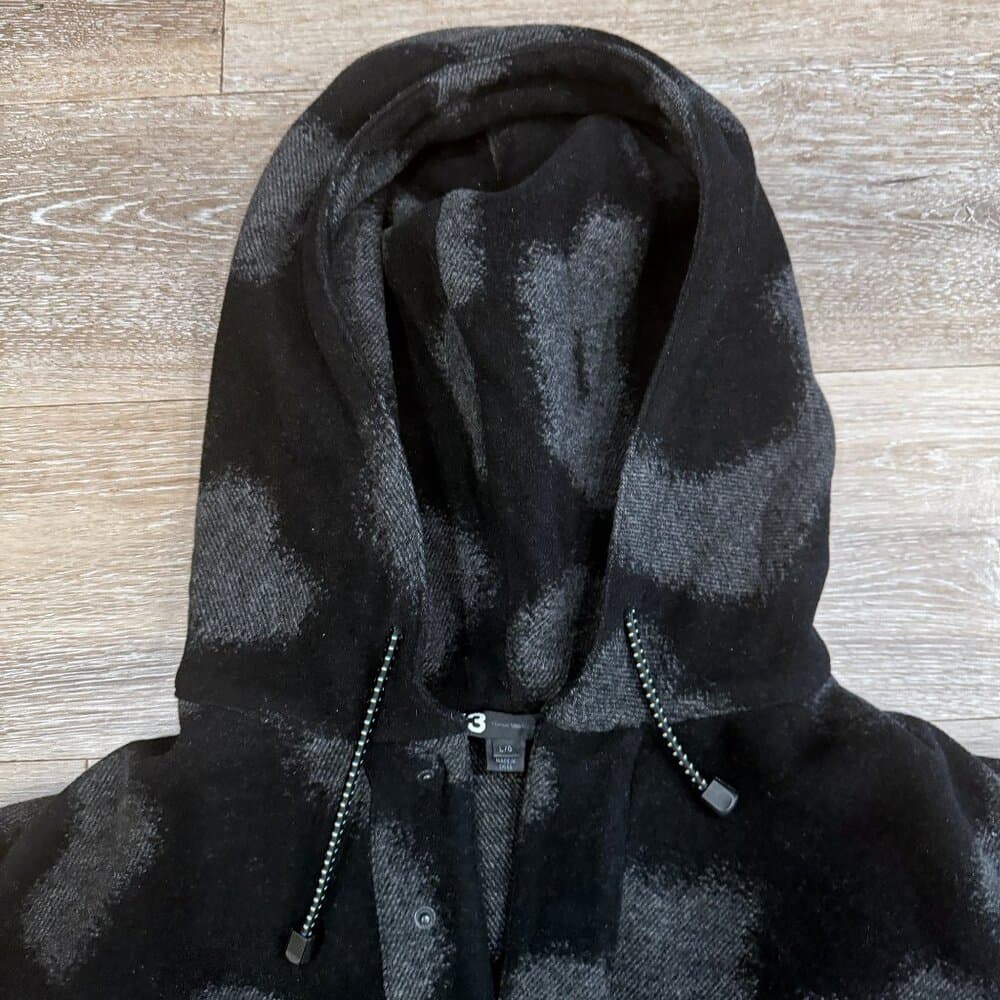 Y-3 Adidas Yohji Yamamoto Pullover Hoodie Black Gray Print Wool Men’s Size Large - Thumbnail 4