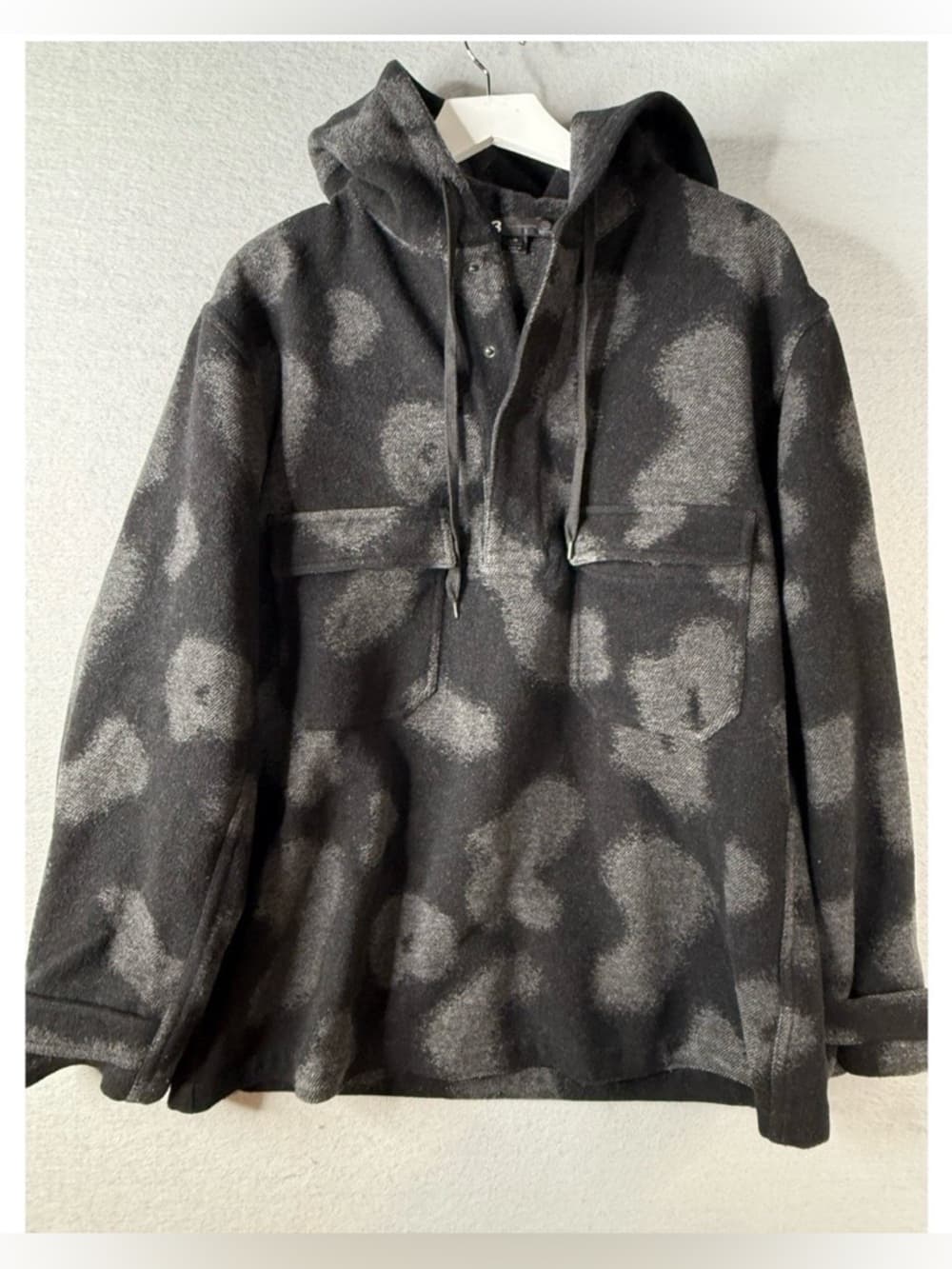 Y-3 Adidas Yohji Yamamoto Pullover Hoodie Black Gray Print Wool Men’s Size Large - Thumbnail 2