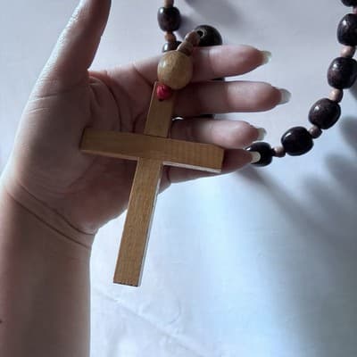Extra Large Wood Rosary Prayer Beads Laquered Table Top Wall Hanging Catholic - Thumbnail 4
