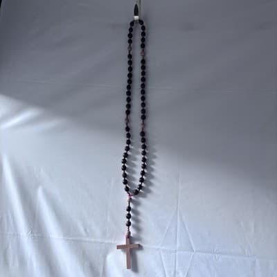 Extra Large Wood Rosary Prayer Beads Laquered Table Top Wall Hanging Catholic - Thumbnail 13