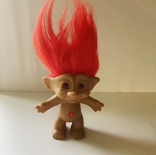 Vintage 90s Troll Doll Ace Novelty 4 inch Red Hair +Heart Gem Valentines Day