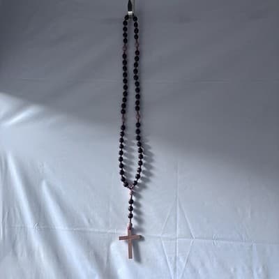 Extra Large Wood Rosary Prayer Beads Laquered Table Top Wall Hanging Catholic - Thumbnail 9