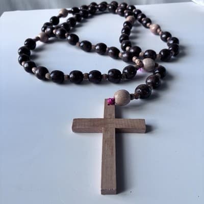 Extra Large Wood Rosary Prayer Beads Laquered Table Top Wall Hanging Catholic - Thumbnail 14