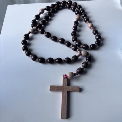 Extra Large Wood Rosary Prayer Beads Laquered Table Top Wall Hanging Catholic - Thumbnail 10