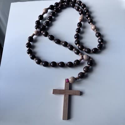 Extra Large Wood Rosary Prayer Beads Laquered Table Top Wall Hanging Catholic - Thumbnail 2