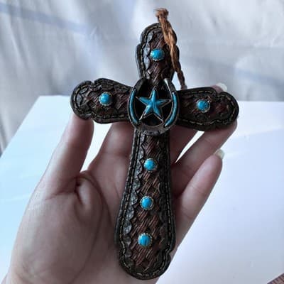 Vintage Western Southwestern Cross Crucifix Wall Hanging Resin Faux Turquoise