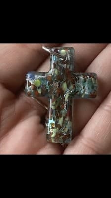 Vintage Art Glass Cross Crucifix Pendant Diochoic Glass 1.5in Catholic Religious