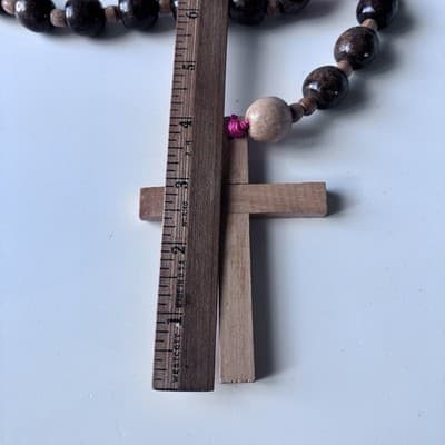 Extra Large Wood Rosary Prayer Beads Laquered Table Top Wall Hanging Catholic - Thumbnail 11
