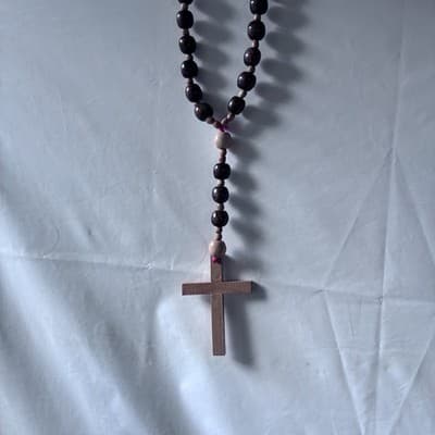 Extra Large Wood Rosary Prayer Beads Laquered Table Top Wall Hanging Catholic - Thumbnail 8