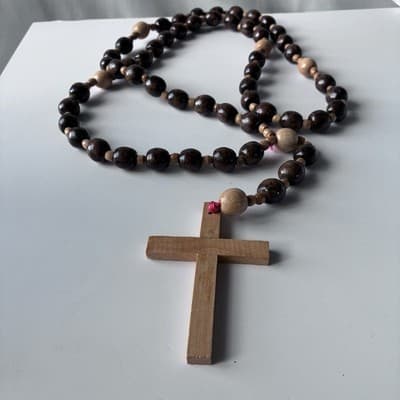 Extra Large Wood Rosary Prayer Beads Laquered Table Top Wall Hanging Catholic - Thumbnail 12