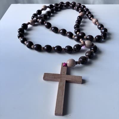 Extra Large Wood Rosary Prayer Beads Laquered Table Top Wall Hanging Catholic