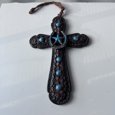 Vintage Western Southwestern Cross Crucifix Wall Hanging Resin Faux Turquoise - Thumbnail 5