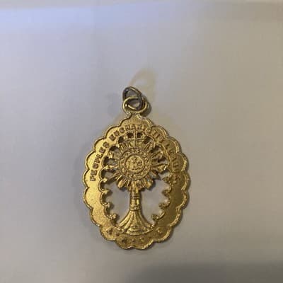 Antique Gold Peoples Eucharistic League Monstrance Sacrament Communion Medal Vtg - Thumbnail 7