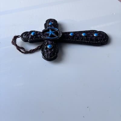 Vintage Western Southwestern Cross Crucifix Wall Hanging Resin Faux Turquoise - Thumbnail 8
