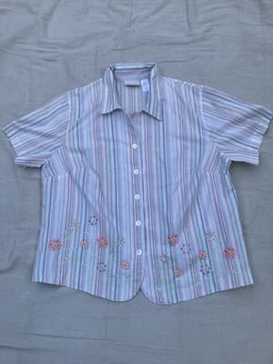 Vintage 90s Fairy Core Cottage Embroidered Plus SIze Shirt 16W Alfred Dunner