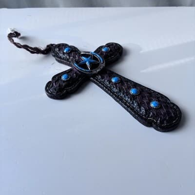 Vintage Western Southwestern Cross Crucifix Wall Hanging Resin Faux Turquoise - Thumbnail 10