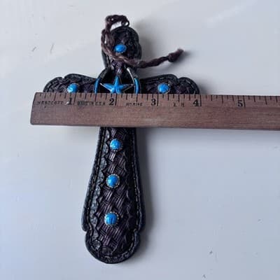 Vintage Western Southwestern Cross Crucifix Wall Hanging Resin Faux Turquoise - Thumbnail 3