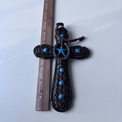 Vintage Western Southwestern Cross Crucifix Wall Hanging Resin Faux Turquoise - Thumbnail 2