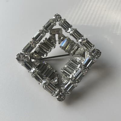 VTG Art Deco Revival Brilliant Clear Layered Rhinestone Baquette Brooch Diamond - Thumbnail 18
