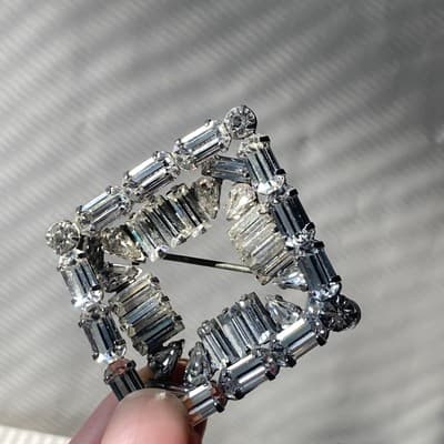 VTG Art Deco Revival Brilliant Clear Layered Rhinestone Baquette Brooch Diamond - Thumbnail 4