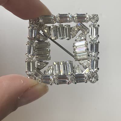 VTG Art Deco Revival Brilliant Clear Layered Rhinestone Baquette Brooch Diamond - Thumbnail 6
