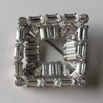 VTG Art Deco Revival Brilliant Clear Layered Rhinestone Baquette Brooch Diamond - Thumbnail 11