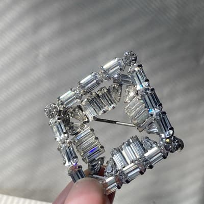 VTG Art Deco Revival Brilliant Clear Layered Rhinestone Baquette Brooch Diamond - Thumbnail 20