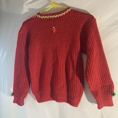 Vintage Mervyns Ugly Christmas Sweater Red Knit Christmas Bulbs Snowflakes Small - Thumbnail 2