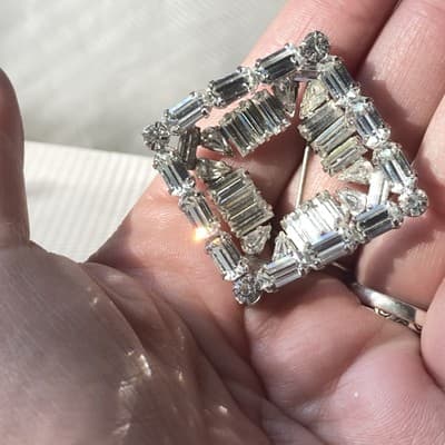 VTG Art Deco Revival Brilliant Clear Layered Rhinestone Baquette Brooch Diamond