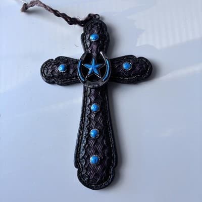 Vintage Western Southwestern Cross Crucifix Wall Hanging Resin Faux Turquoise - Thumbnail 11