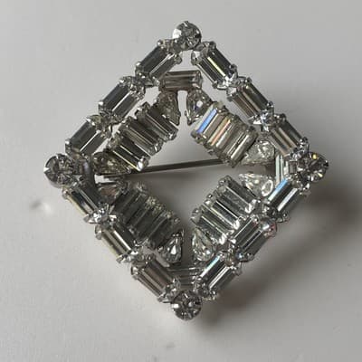 VTG Art Deco Revival Brilliant Clear Layered Rhinestone Baquette Brooch Diamond - Thumbnail 10