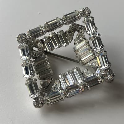 VTG Art Deco Revival Brilliant Clear Layered Rhinestone Baquette Brooch Diamond - Thumbnail 15