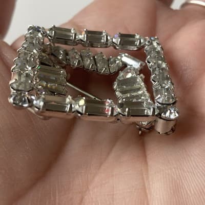 VTG Art Deco Revival Brilliant Clear Layered Rhinestone Baquette Brooch Diamond - Thumbnail 13