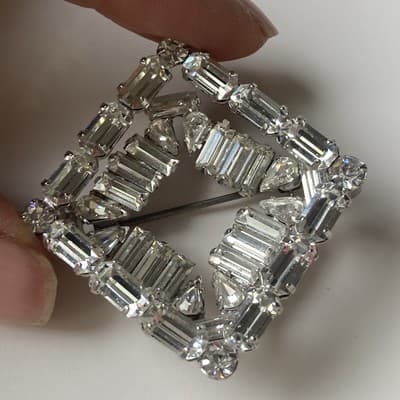 VTG Art Deco Revival Brilliant Clear Layered Rhinestone Baquette Brooch Diamond - Thumbnail 12