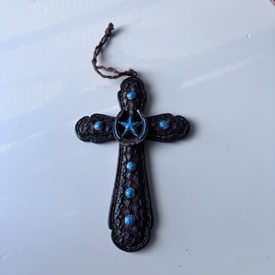 Vintage Western Southwestern Cross Crucifix Wall Hanging Resin Faux Turquoise - Thumbnail 4